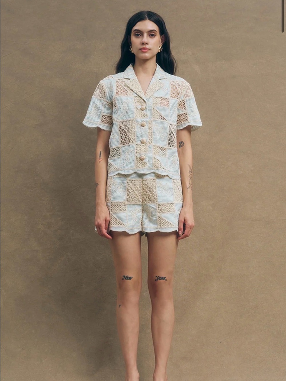 Maude Crochet Patchwork Button-Down Shirt - Cream & White